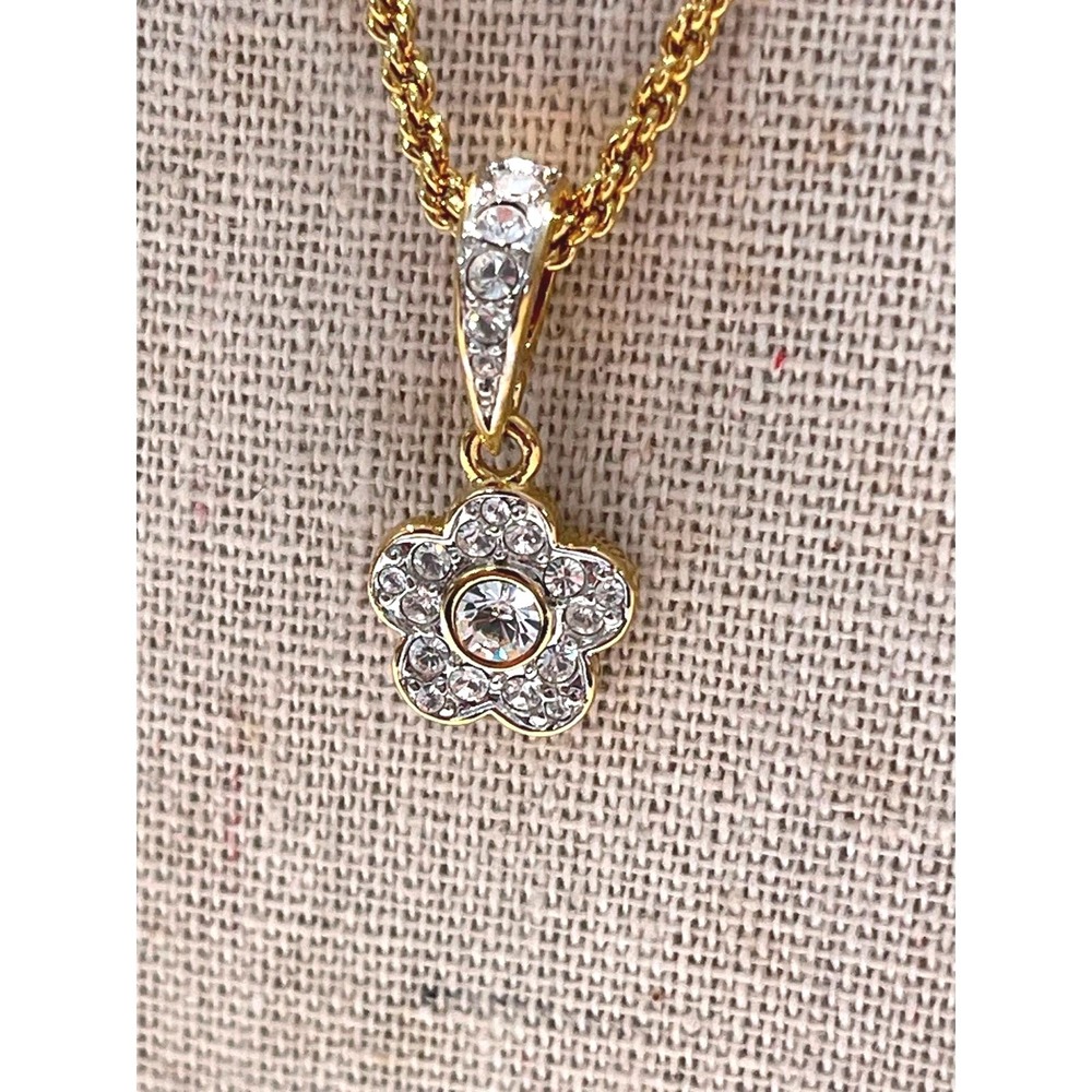 Swarovski Gold-Tone Crystal Flower Pendant Necklace Rope Chain, 18" - Picture 3 of 7